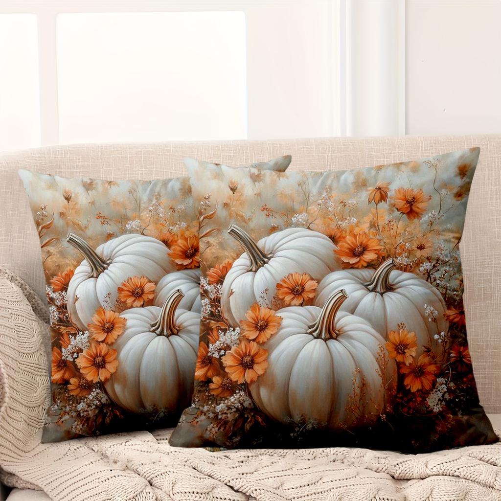 1 Pieces-2D flat printing Autumn Pumpkins And Flowers Decorative Cushions Polyester pillowcase, sofa decorative cushion cov