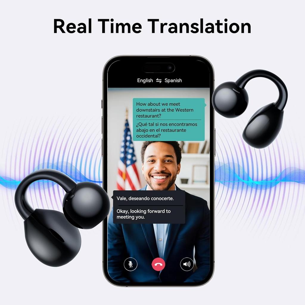 AI Translation Earbuds 164 Languages Accents 3-in-1 Translator Earbuds with HD Sound Audifonos Traductores Inglés Español Translation Headphones