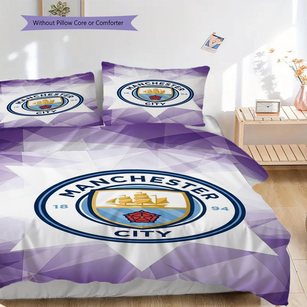 Manchester City Glory Three-piece set (1 * duvet cover + 2 * pillowcase, without core) 2DFlat Duvet cover and pillowcase Christmas birthday gift