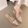 Giant Skinny~ Rhinestone Silver Pointed Back Air Mary Jane Small Leather Shoes Women's Summer Low Heel Baotou Sandals