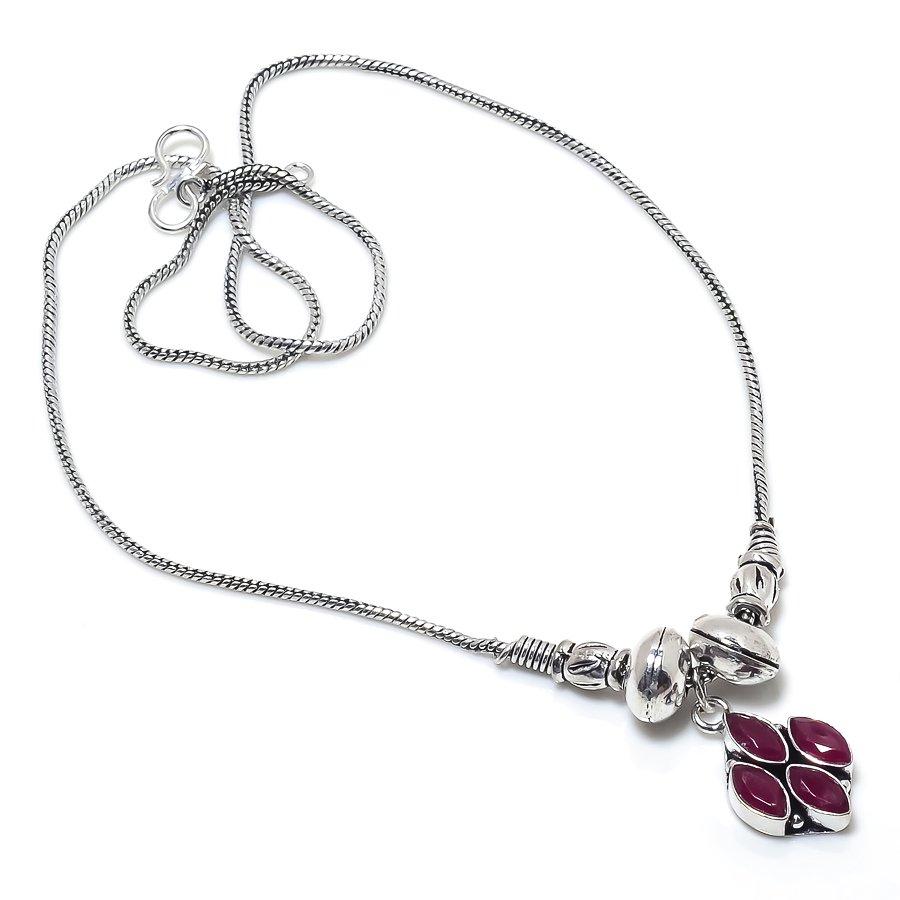 Ожерелье ручной работы из натурального драгоценного камня Кашмирский рубин, рождественский подарок, 18 дюймов, D7H73