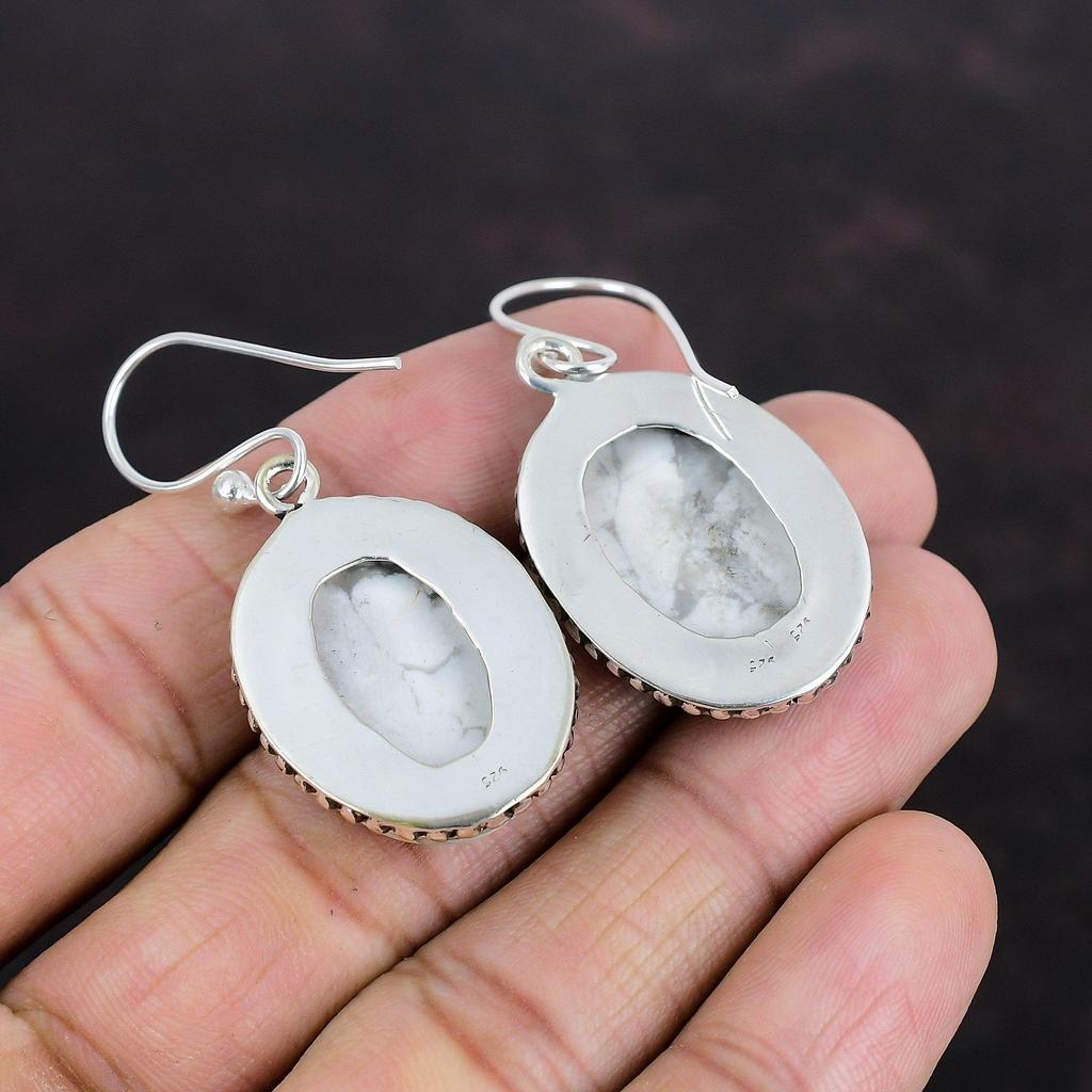 Серьги из хаулита Серьги из стерлингового серебра 925 пробы Серьги ручной работы Оригинальные ювелирные изделия из драгоценных камней Винтажные серьги Подарки на помолвку Ювелирные изделия с камнями по рождению