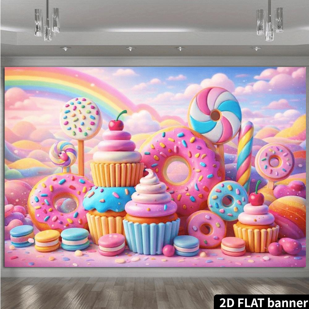 Colorful Donut Candy Dessert Photo Backdrop, for Halloween Party Indoor Outdoor Decor