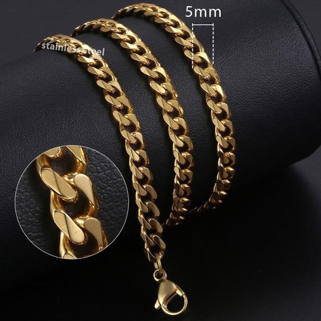 Gold Chain For Men Women Wheat Figaro Rope Cuban Link Chain Gold Filled Stainless Steel Necklaces Male Jewelry Gift