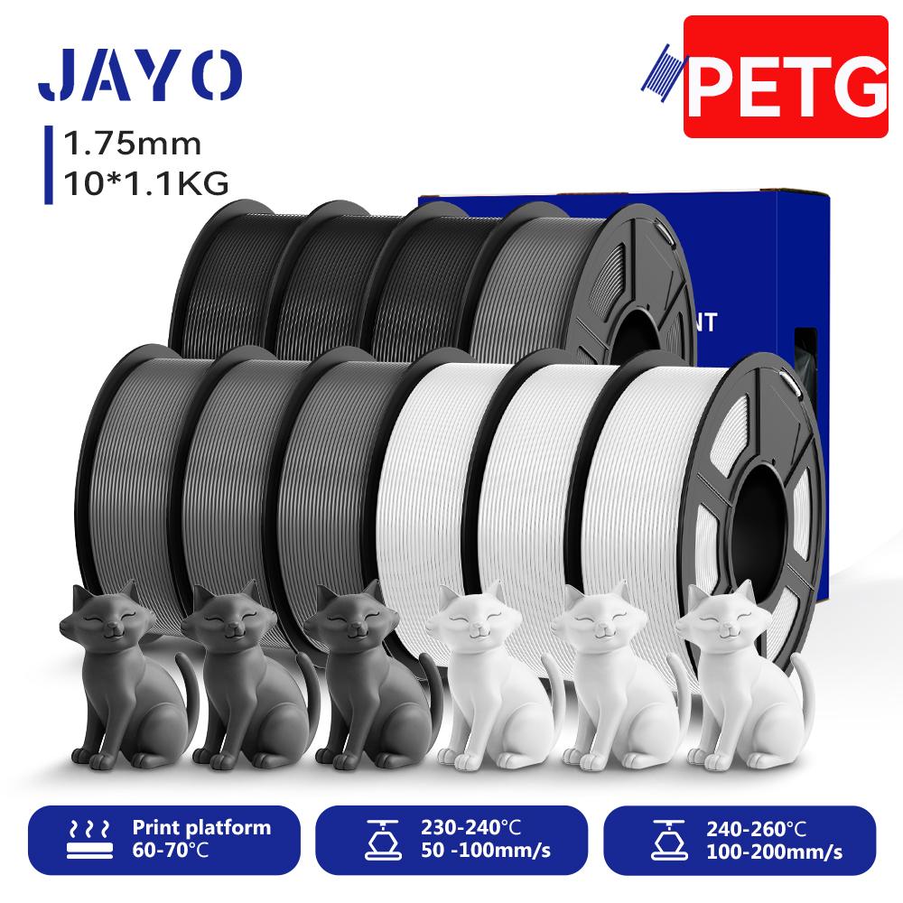 JAYO 10 Rolls 3D Printer PLA/PETG/PLA+/HS PETG/PLA Matte/PLA Meta Filament 1.75mm 3D Printing Materials for 99% 3D FDM Printer