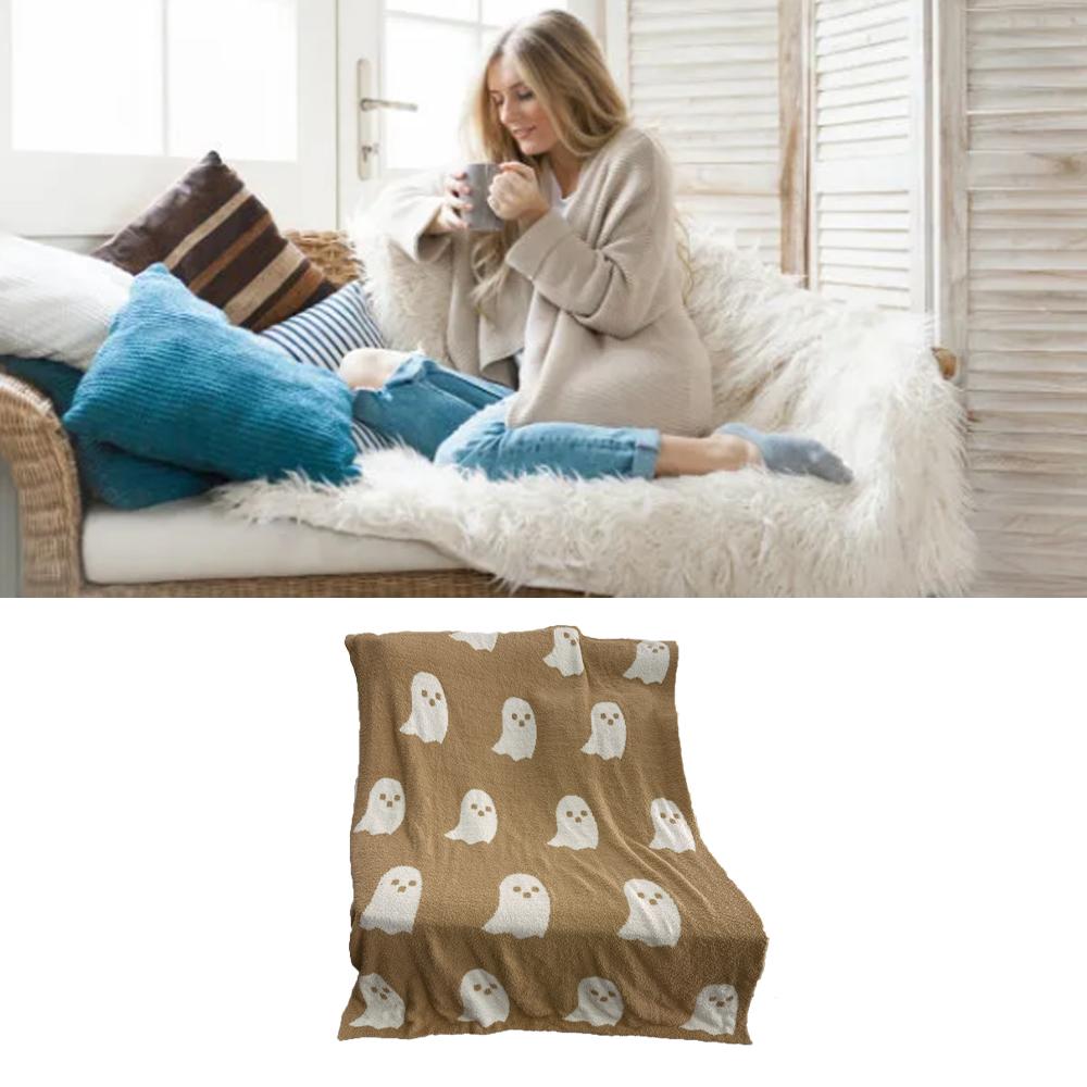 Ghosts Blanket Soft Comfortable Breathable Halloween Throw Blanket for Watching TV Camping Khaki 127x152cm/50x60in 850g/30oz
