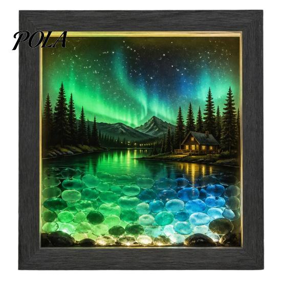 Мягкий Неослепляющий Ночник LED Фоторамка, Деревянная с 3D Объемным Настенным Декором, Художественный Печатный Пейзаж, Освещение для Спальни