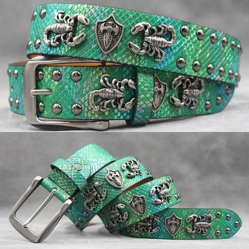 Оригинальный ремень с заклепками в виде черепов, панк, мужской ремень, женский декоративный ремень с узором змеи