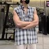 INCERUN Мужские рубашки без рукавов с лацканами и градиентным клетчатым принтом, повседневные майки