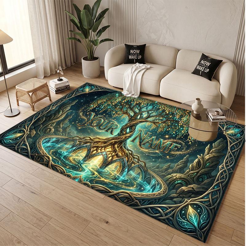 Sunset Landscape Theme Soft Crystal Velvet Rug Custom Name & Text Print Non Slip Floor Rug for Bedroom Living Room