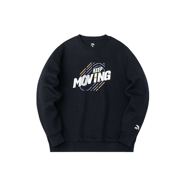 Anta Life Series Алфавитный узор с принтом, круглый вырез, длинный рукав, толстовка для мужчин, черная 152318710-4