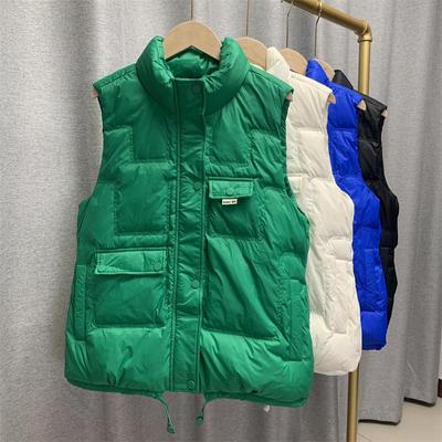 Зима-Осень, женский однотонный теплый жилет без рукавов с воротником-стойкой, женская свободная шикарная белая куртка на утином пуху