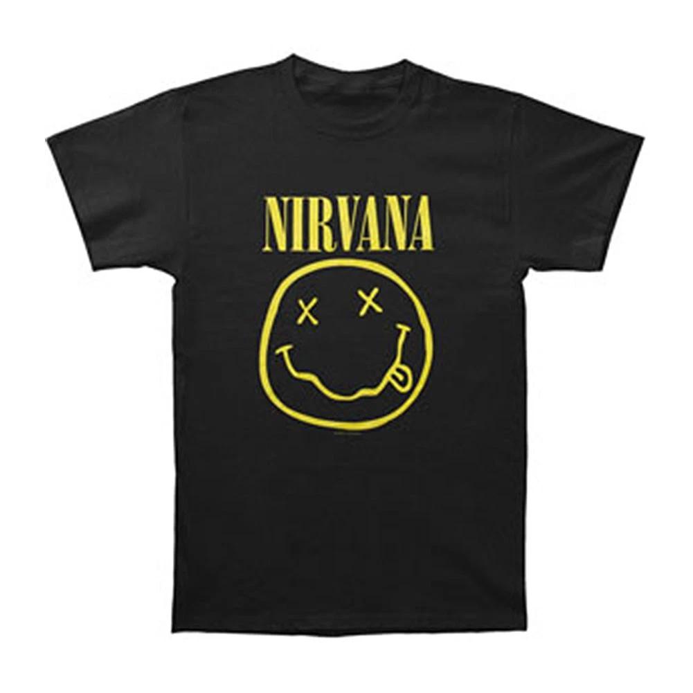 Мужская футболка Nirvana с логотипом 'Smile Face' приталенного кроя, размер L, черная