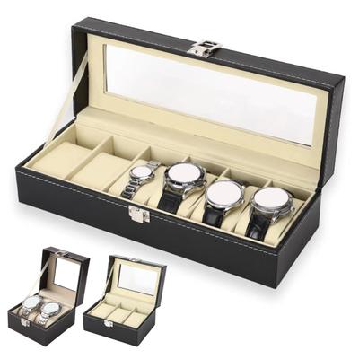 Коробка для хранения часов с прозрачным окном и замком, деревянный органайзер для браслетов, пылезащитный чехол для хранения ювелирных изделий из искусственной кожи