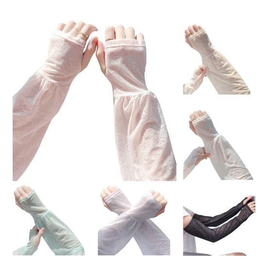 Summer Lace Arm Sleeves for Women UV Sun Protection Fingerless Long Gloves Floral Lace Sunscreen Sleeve for Driving Cycling