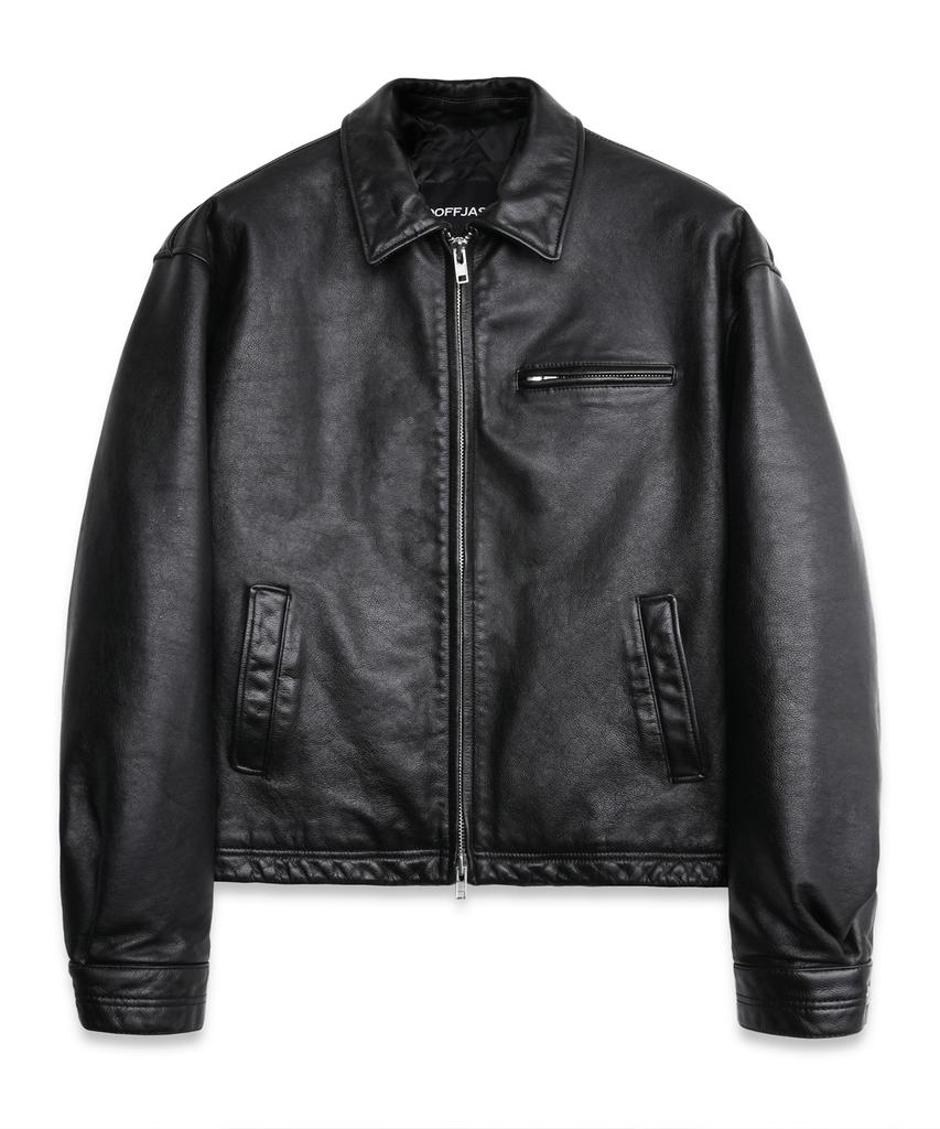Doffjason Washed Tee Core Leather Single Jacket Black