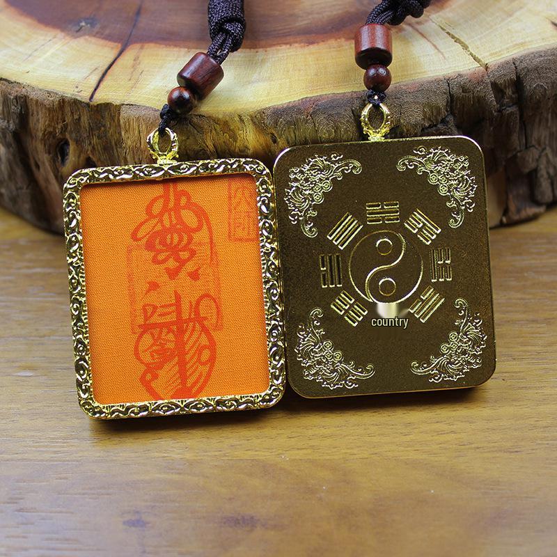 Golden Auspicious Clouds Thundering Five Road Thangka Box Pendant & Tai Chi Bagua Pendant featuring Thunder God, Ziwei, and Zhao Gongming.