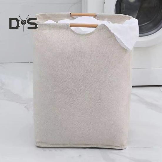 Корзина для белья с бамбуковой ручкой, складная конструкция, большая вместимость, водонепроницаемая тканевая корзина для белья