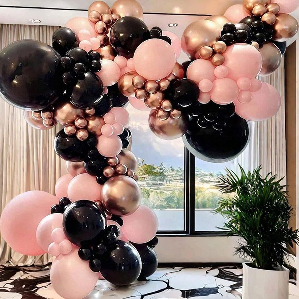 116pcs Black Pink Balloon Rose Golden Balloons Garland Arch Kit For Birthday, Wedding, Graduation, Anniversary, Celebrations, P