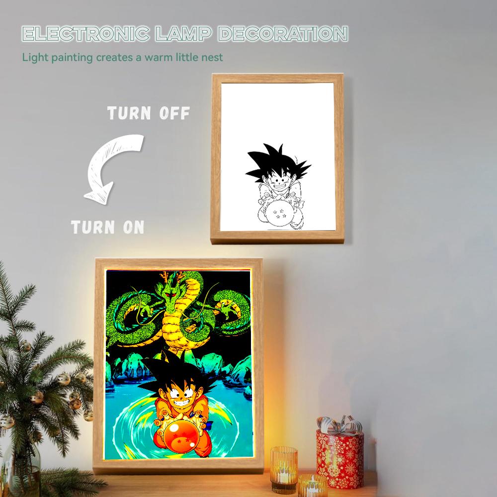 Аниме Фигурка Dragon Ball Фото Рамка Световая Кисть Goku Vegeta Светодиодная Ночная Декор для Дня Рождения Спальни Оригинальные Подарки Лунная Лампа Круглая Сенсорная Сжимаемая