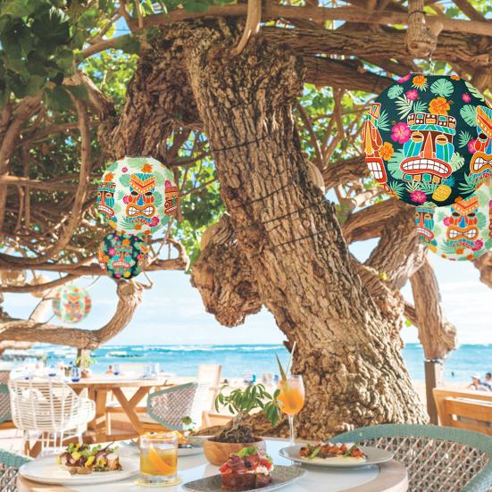 Yousheng Круглый бумажный фонарь Тики Луау Тропический подвесной фонарь украшение Гавайские товары для вечеринки для летней пляжной вечеринки в джунглях декор