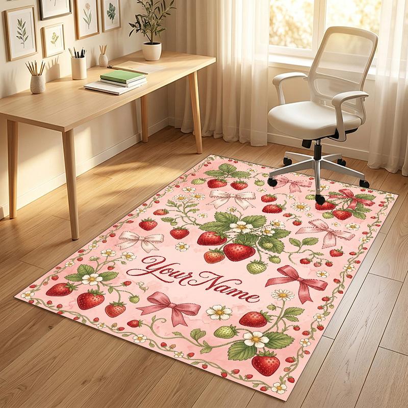 Floral Garden Theme Crystal Velvet Rug Personalized Custom Name Text Soft Floor Mat Home Decor