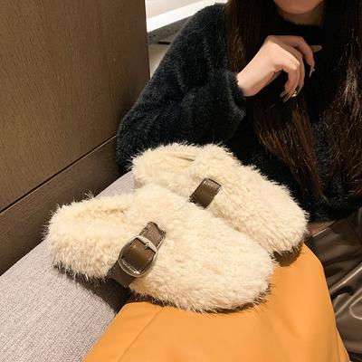 Сладкий мех овчины интегрированные теплые шерстяные туфли пряжка ремня мягкие ленивые одинарные туфли нежные теплые туфли Мэри Джейн женские туфли