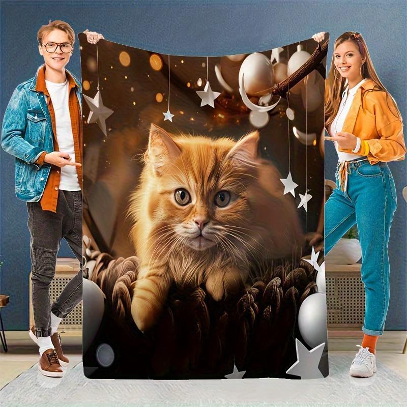Flannel Throw Blanket - Cat Theme Digital Print, All Seasons Multipurpose Cozy Knitted Throw for Couch, Bed, Travel