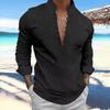 2024 Men's Retro Cotton & Linen Stand Collar Long Sleeve Shirt