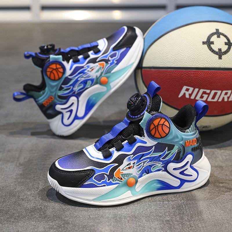 Четыре сезона детские кроссовки повседневные баскетбольные спортивные туфли для мальчиков и девочек вращающиеся кнопки удобная детская обувь для бега