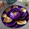1Pcs Purple Peony Velvet Pattern Round Area Rug Indoor Non-Slip Washable Fiber Carpet Soft Comfortable Mat For Bedroom Living Room