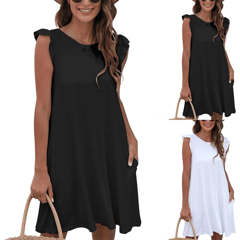 Fashion Women's Short Sleeve O Neck Solid Color Loose Casual Dress