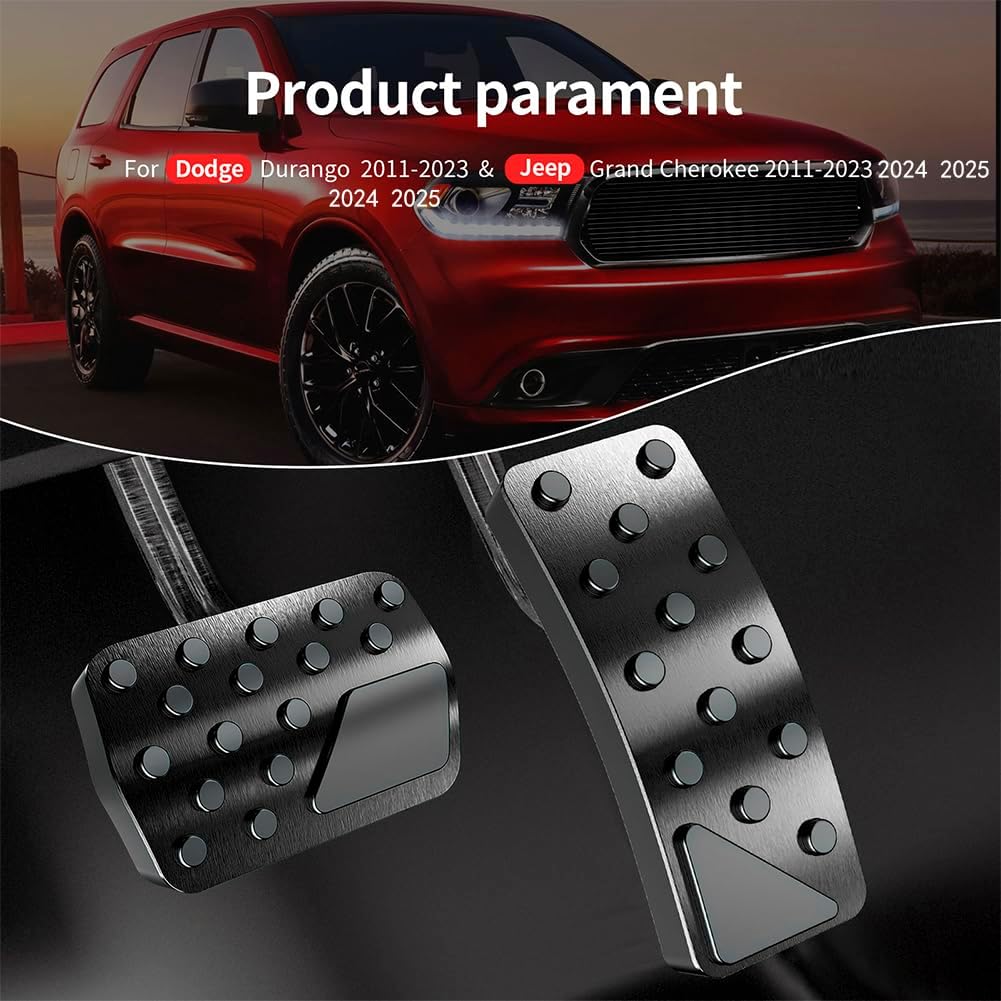 Aluminum Alloy Pedal Cover For Jeep Grand Cherokee 2011-2024 2025 Dodge Durango 2011-2024 2025 No Drilling Aluminum Brake And Accelerator Pedal