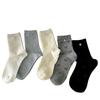 New Songmu Butterfly Knot Button Medium Tube Socks Breathable And Comfortable Korean Socks Casual Socks