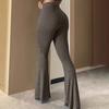 Женские штаны для йоги с высокой талией, расклешенные широкие леггинсы, однотонные спортивные штаны с эластичным поясом, повседневная одежда