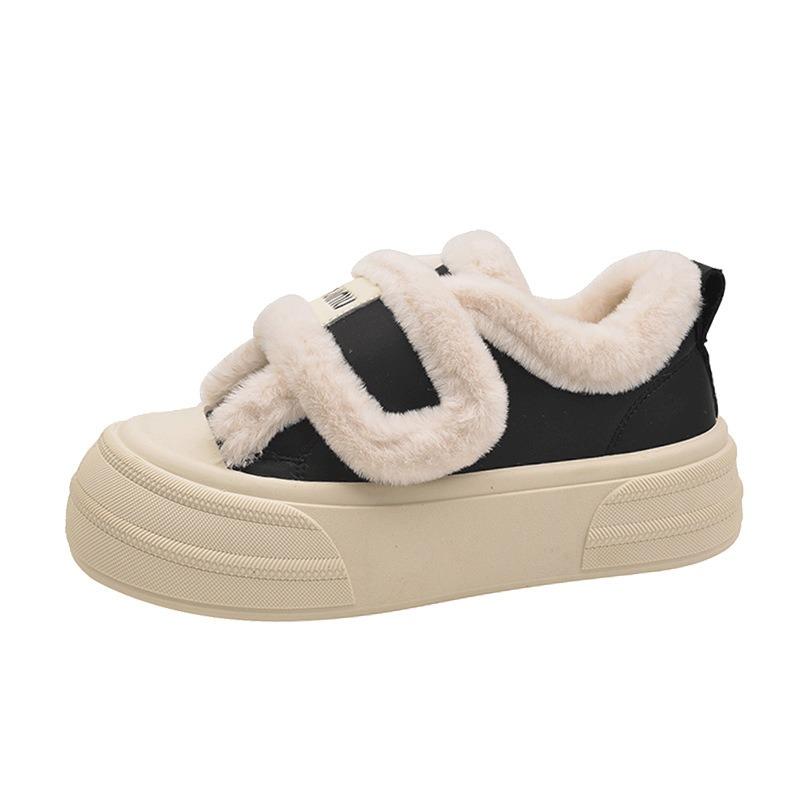 Хлопковые туфли на толстой подошве на липучке, зимние новые бархатные утолщенные пушистые туфли, теплые туфли на платформе-маффине, женские