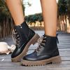 Plus-Size British Style Winter New Arrival Thick-Sole Fashion Black Round Toe Side Lace Up Fleece-Lined Women's Ankle Boots