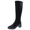 2024 Knee High Boots Women Fleece Chunky High Heels Back Zipper Thigh High Boots PU Leather Shoes Fashion Winter Long Boots