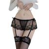 Комплект сексуального нижнего белья Jinxiao: Прозрачное кружево, съемные соблазнительные чулки, подвязка и стринги Temptation.
