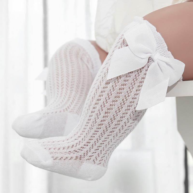 0-2Year Baby Girl Mesh Long Socks Summer Bowknot Stockings Thin Breathable Newborn Knee High Sock Kids Mosquito Proof Calf Sock