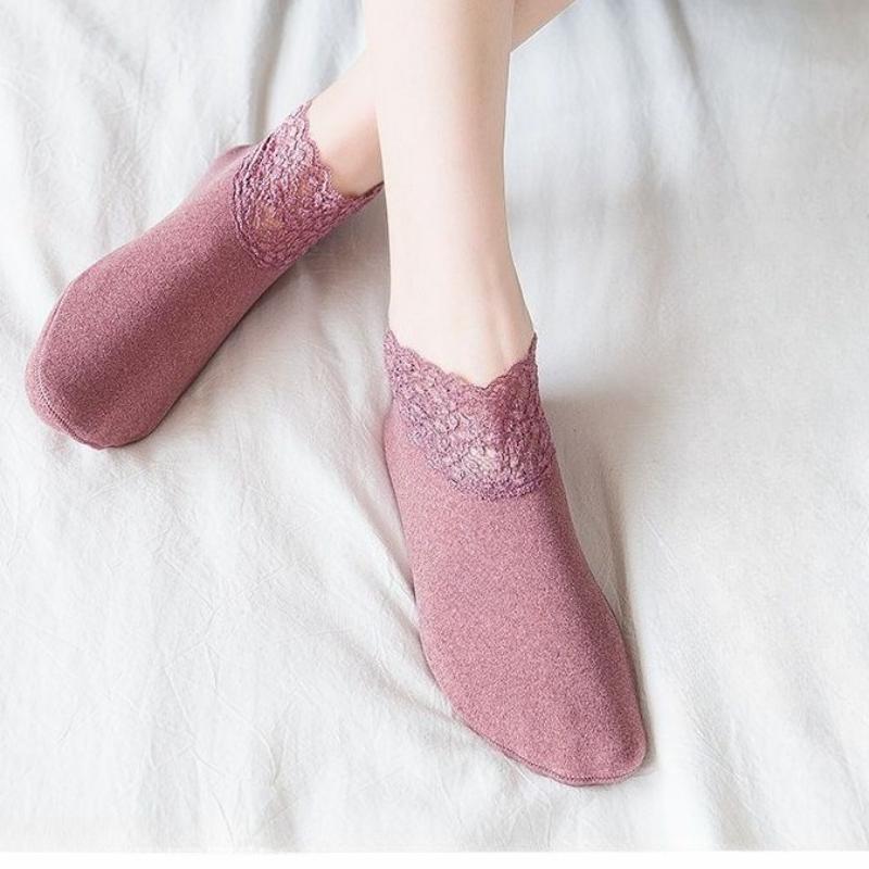Lace Ankle Socks Non-slip Floor Socks Women's Autumn Winter Thickened Warm Fleece Socks