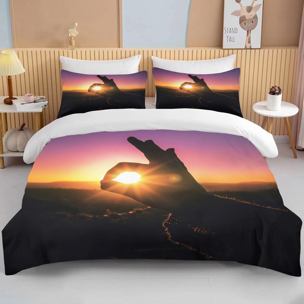 Комплект постельного белья Sun, Набор с пододеяльником «Ночной вид», С наволочками, Постельное белье, Размеры King, Queen, Full, Double, Single, Роскошное постельное белье, Декор