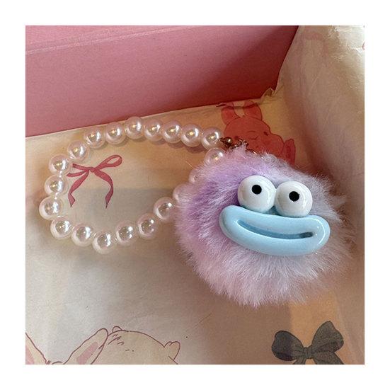 Yousheng Large Mouth Cartoon Plush Doll Keychain with Faux Pearls Lanyard Bag Hanging Decoration Macaron Color Key Holder Key Ornament