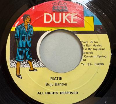 7-дюймовая пластинка BUJU BANTON - Matie none Duke Records 1991 Ямайка Регги, Ска и Даб Б/У