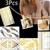 3Pc Temporary Tattoo Body Art Metallic Silver Metallic Tattoos Gold Foil Golden Jewelry Bohemian Ethnic Style Tattooing Stickers