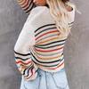 Женские повседневные вязаные свитера с длинными рукавами с открытыми плечами и разноцветными полосками, большие пуловеры, топы