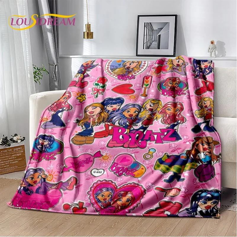 Cartoon Bratz doll Girls 3D Printed Soft Flannel Blanket for Beds Bedroom Sofa Picnic,Throw Blanket for Outdoor Leisure Nap Gift
