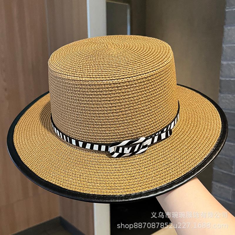 Summer women's new straw hat men's and women's seaside outdoor sunscreen sunshade jazz top hat removable webbing beach hat