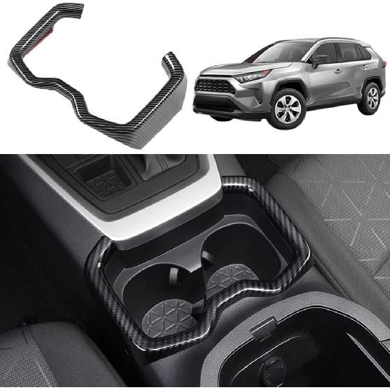 for Toyota RAV4 ABS Carbon Fiber Center Console Cup Holder Frame Trim Panel Cover Decoration for Toyota RAV4 2019 2020 2021 2022 Interior