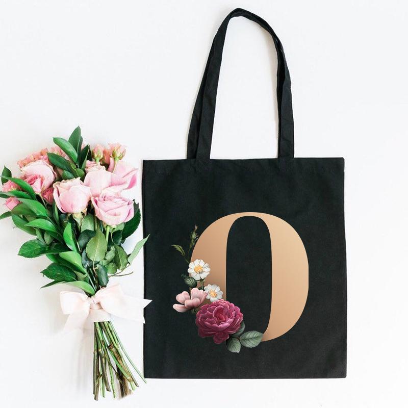 Холщовая сумка-тоут с цветочным письмом и шрифтом ABCDEFG, повседневная сумка-шопер с эко-цветами большой вместимости, сумки на плечо в стиле Харадзюку